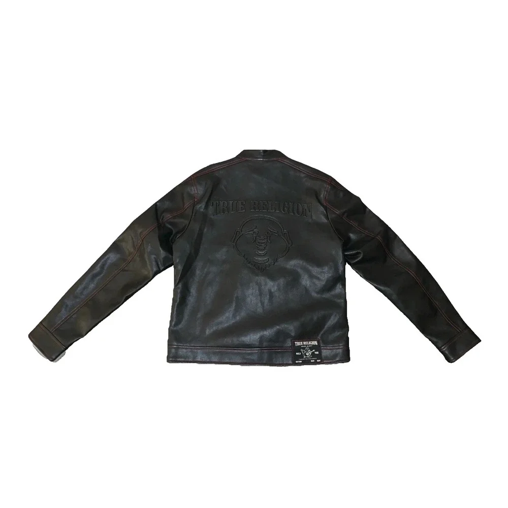 Men's Medium- NEW True Religion Leather Black Moto Jacket MSRP $239